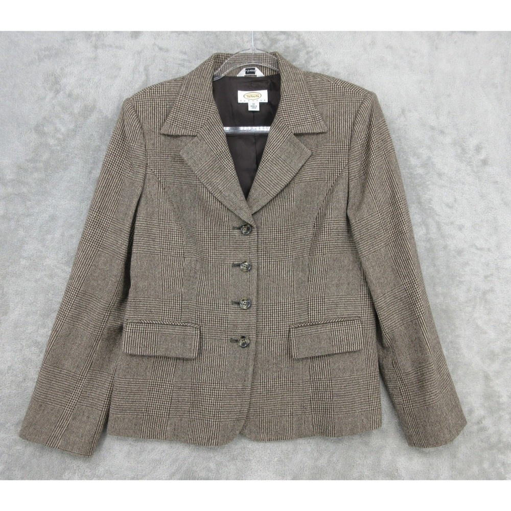 Vintagee Talbots Jacket Womens 10 Petite Wool Blend Houndstooth‎ Plaid Preppy